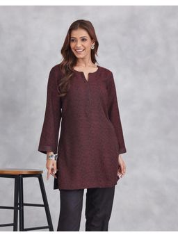 Fabindia - Maroon Wool Slim Fit Short Kurta