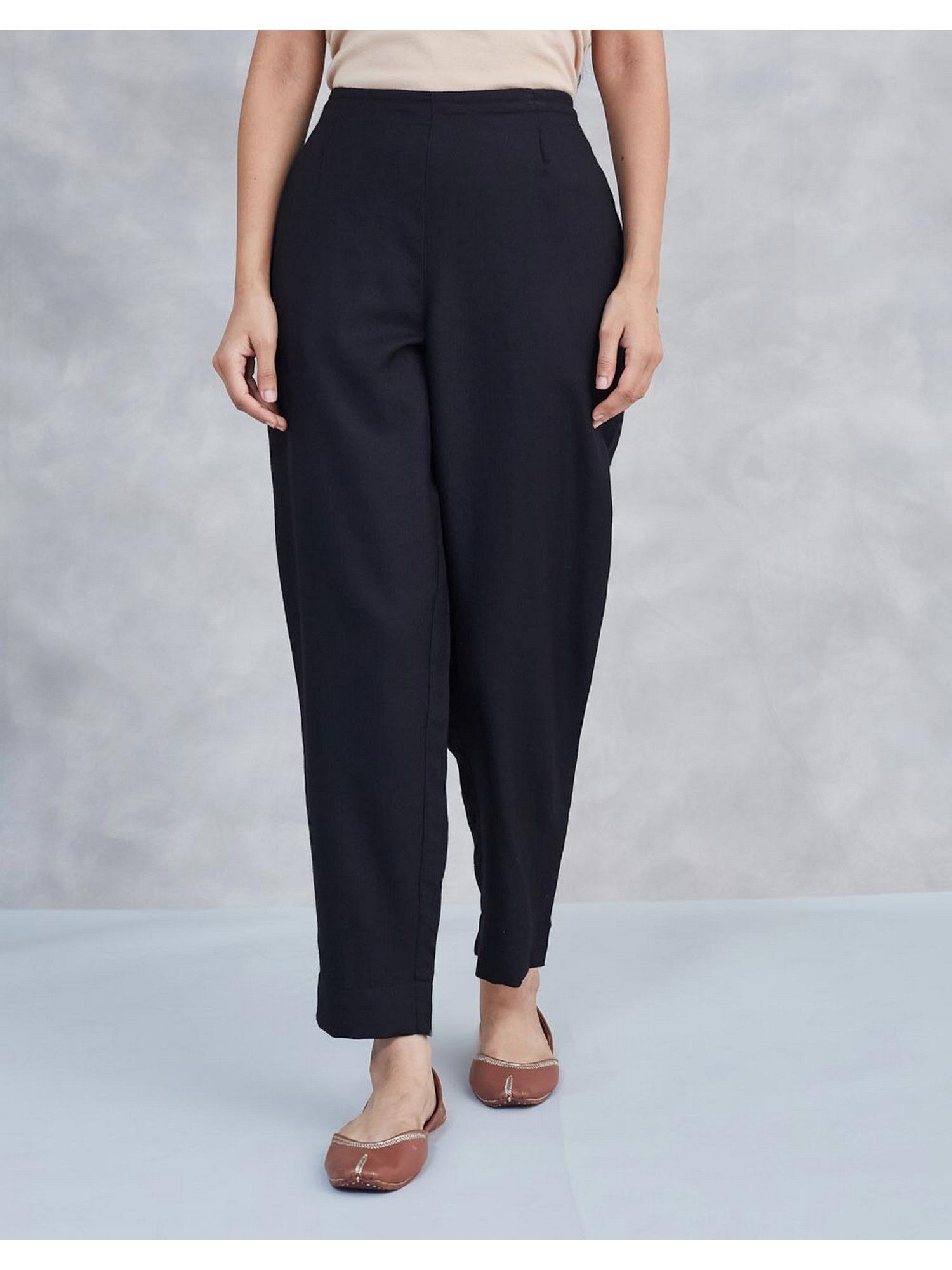 fabindia Black Wool Solid Ethnic Pant-picture-19