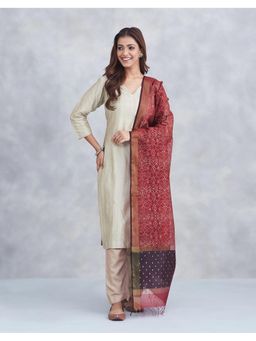 Fabindia - Maroon Cotton Silk Blend Hand Block Printed Dupatta