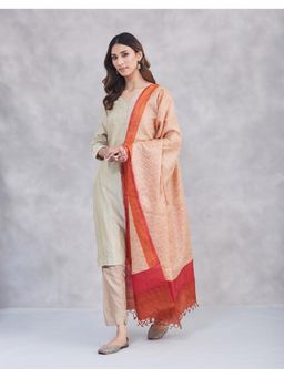 Fabindia - Orange Silk Hand Block Printed Dupatta