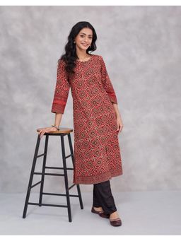 Fabindia - Maroon Cotton Ajrakh Printed Long Kurta