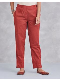 Fabindia - Rust Cotton Pintucks Solid Ethnic Pant