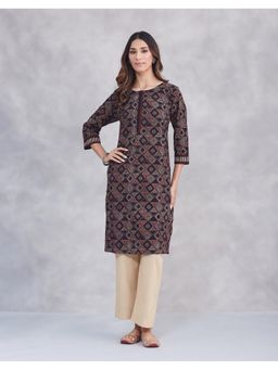 Fabindia - Black Cotton Ajrakh Printed Knee Length Kurta