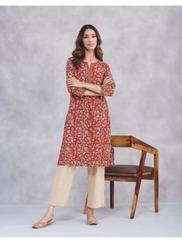 Fabindia - Maroon Cotton Bagru Printed Knee Length Kurta