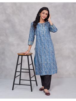 Fabindia - Blue Silk Hand Block Printed Long Kurta