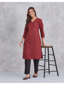 Fabindia - Maroon Cotton Slim Fit Knee Length Kurta