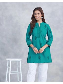 Fabindia - Green Cotton Hand Block Printed Kurta Short