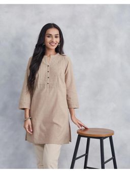 Fabindia - Beige Cotton Pintucks Slim Fit Short Kurta