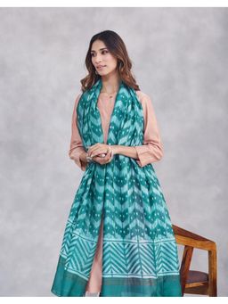 Fabindia - Teal Cotton Silk Blend Tie and Dye Dupatta