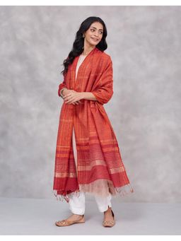 Fabindia - Rust Silk Blend Woven Zari Dupatta