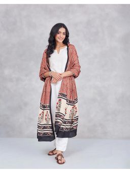 Fabindia - Red Viscose Floral Bagru Printed Dupatta