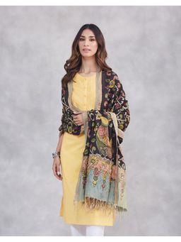 Fabindia - Black Viscose Cotton Blend Kalamkari Dupatta