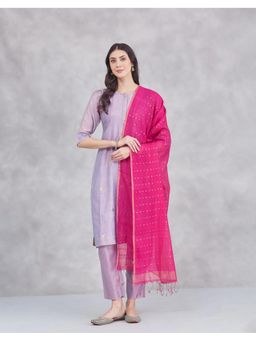 Fabindia - Pink Cotton Silk Blend Woven Zari Dupatta