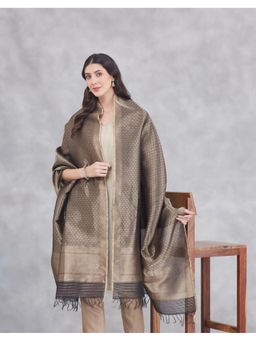 Fabindia - Black Cotton Silk Blend Woven Zari Dupatta