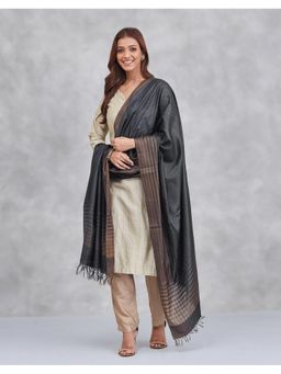 Fabindia - Black Silk Blend Woven Zari Dupatta