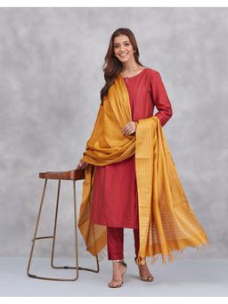 Fabindia - Mustard Silk Blend Woven Zari Dupatta
