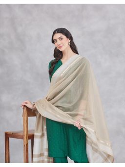 Fabindia - Beige Cotton Silk Blend Maheswari Woven Zari Dupatta