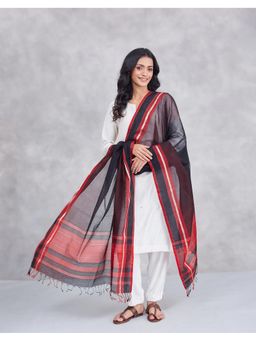 Fabindia - Black Cotton Silk Blend Maheswari Woven Zari Dupatta