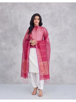 Fabindia - Maroon Cotton Silk Blend Woven Zari Dupatta