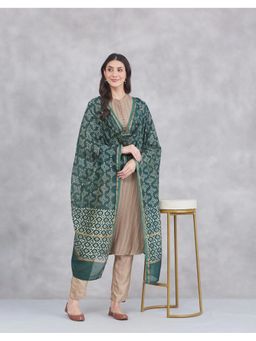 Fabindia - Green Cotton Silk Blend Hand Block Printed Dupatta