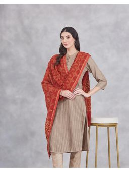 Fabindia - Red Cotton Silk Blend Hand Block Printed Dupatta