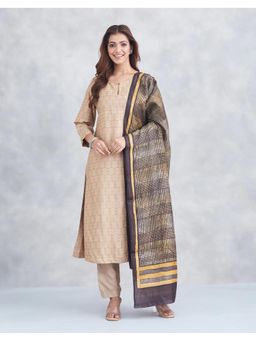 Fabindia - Brown Silk Hand Block Printed Dupatta