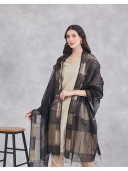 Fabindia - Black Cotton Silk Maheshwari Woven Zari Dupatta