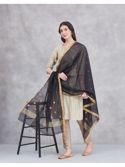 Fabindia - Black Cotton Silk Chanderi Woven Zari Dupatta
