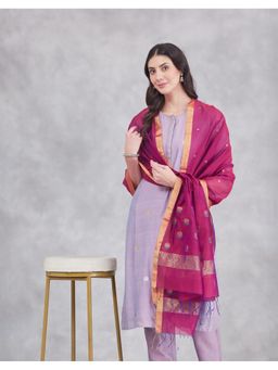 Fabindia - Pink Cotton Silk Chanderi Woven Zari Dupatta