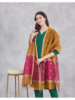 Fabindia - Mustard Cotton Silk Chanderi Woven Zari Dupatta