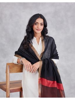 Fabindia - Black Cotton Silk Blend Woven Zari Dupatta