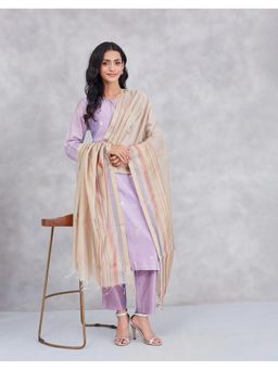 Fabindia - Beige Cotton Silk Maheshwari Woven Zari Dupatta