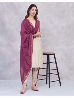Fabindia - Purple Viscose Silk Blend Zari Dupatta