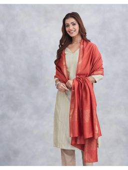 Fabindia - Red Viscose Silk Blend Zari Dupatta