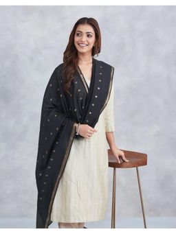 Fabindia - Black Viscose Silk Blend Woven Zari Dupatta