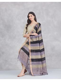 Fabindia - Black Silk Blend Stripes Dupatta