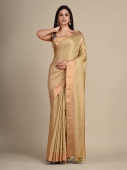 CHARUKRITI - Silk Blend Soft Beige Saree with Unstitched Blouse