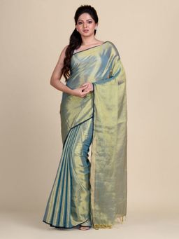 CHARUKRITI - Woven Tissue Green Saree Without Blouse