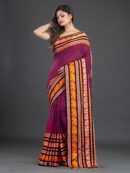 CHARUKRITI - Pure Cotton Woven Design Soft Magenta Saree with Unstitched Blouse