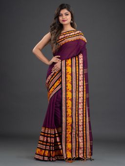 CHARUKRITI - Pure Cotton Woven Design Soft Purple Saree with Unstitched Blouse