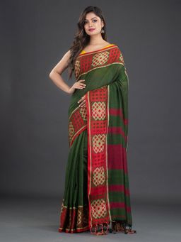 CHARUKRITI - Pure Cotton Hand Woven Soft Green Saree with Unstitched Blouse