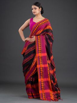 CHARUKRITI - Pure Cotton Hand Woven Black Saree with Unstitched Blouse