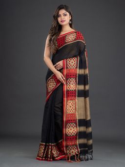 CHARUKRITI - Pure Cotton Hand Woven Soft Black Saree with Unstitched Blouse