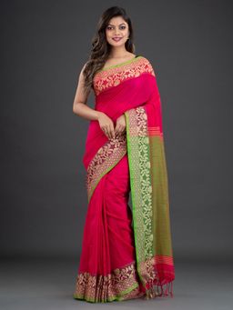 CHARUKRITI - Pure Cotton Hand Woven Pink Saree with Unstitched Blouse