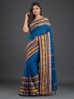 CHARUKRITI - Pure Cotton Woven Design Soft Teal Saree with Unstitched Blouse