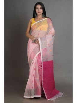CHARUKRITI - Muslin Silk Hand Woven Soft Pink Saree with Unstitched Blouse