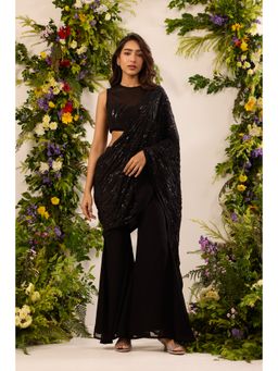 Alaya by Stage3 - Mastaani Embroidered Aurora Black Pre-Draped Saree with Stitched Blouse