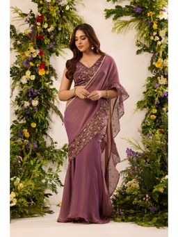 Alaya by Stage3 - Mastaani Embroidered Berry Bloom Purple Pre-Draped Saree with Stitched Blouse