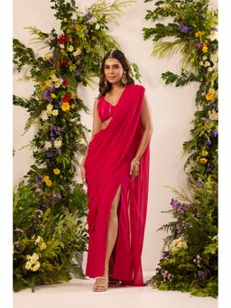 Alaya by Stage3 - Mastaani Embroidered Pre-Draped Pink Pre-Draped Saree with Stitched Blouse