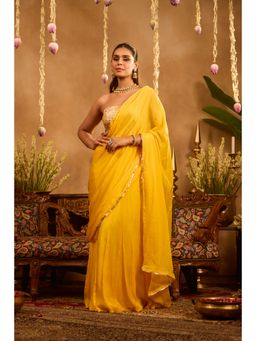 Alaya by Stage3 - Mastaani Embroidered Haldi Bloom Yellow Pre-Draped Saree with Stitched Blouse